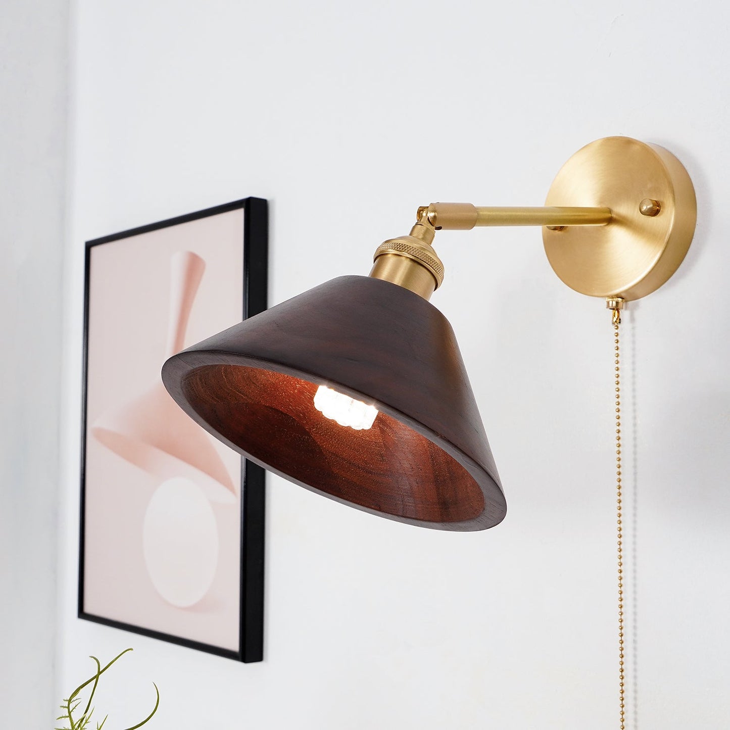 Vintage Dome Wooden Brass Wall Sconce 1-Light