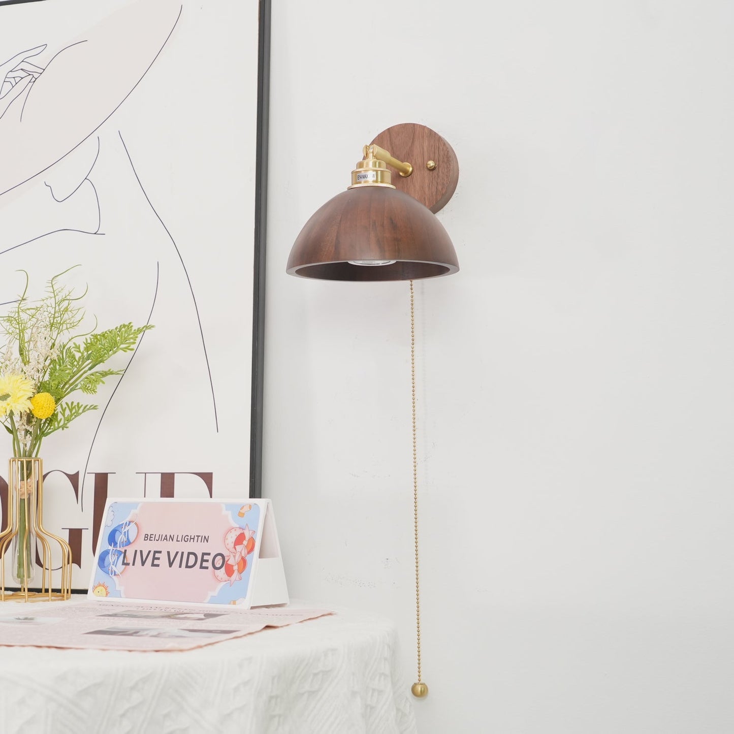 Vintage Dome Wooden Brass Wall Sconce 1-Light