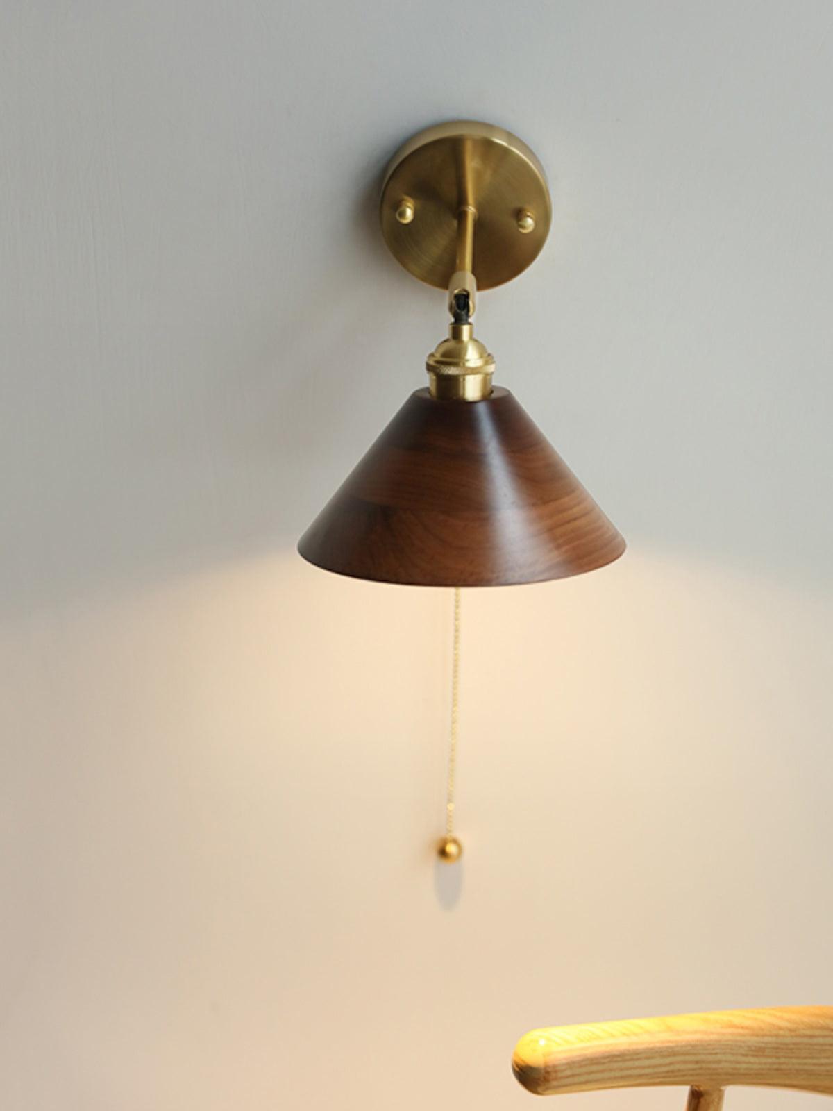Vintage Dome Wooden Brass Wall Sconce 1-Light