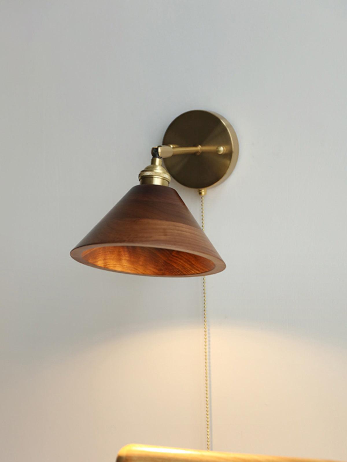 Vintage Dome Wooden Brass Wall Sconce 1-Light