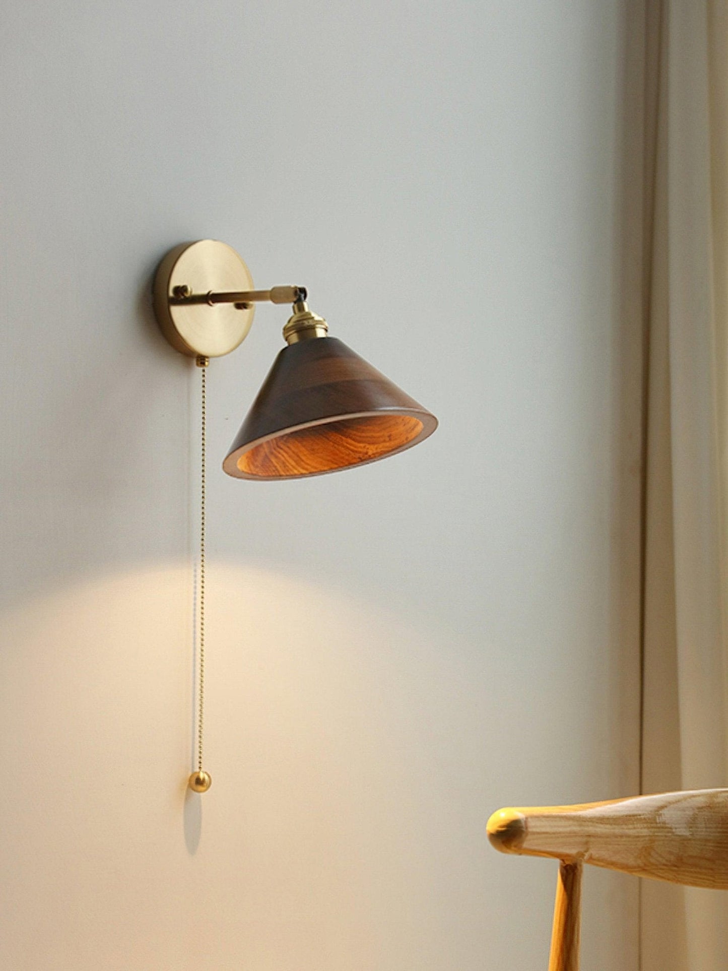 Vintage Dome Wooden Brass Wall Sconce 1-Light