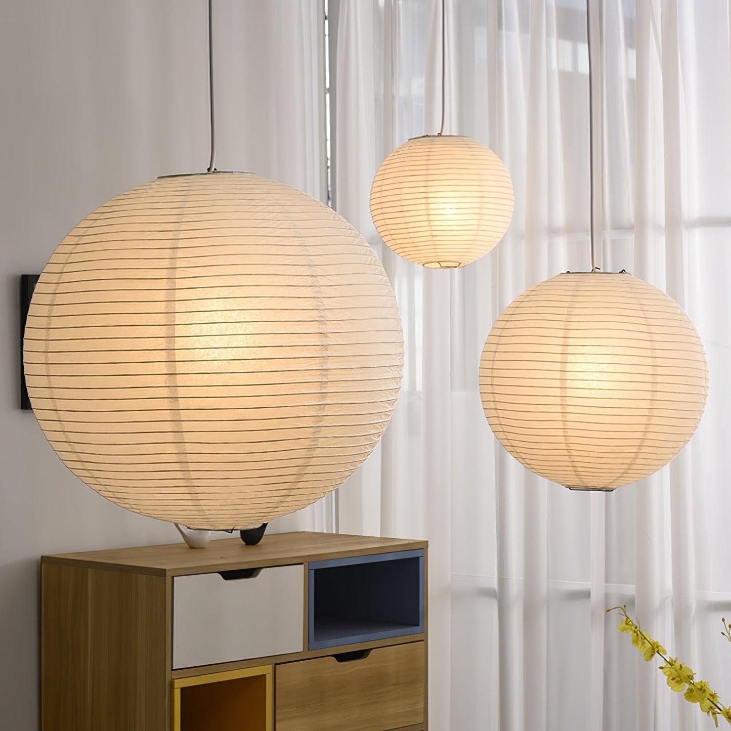 Japanese Washi Paper Globe Pendant Light 1-Light