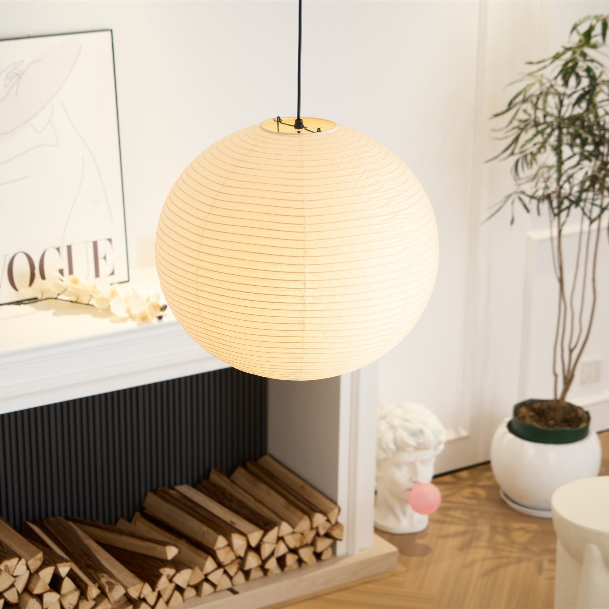 Japanese Washi Paper Globe Pendant Light 1-Light