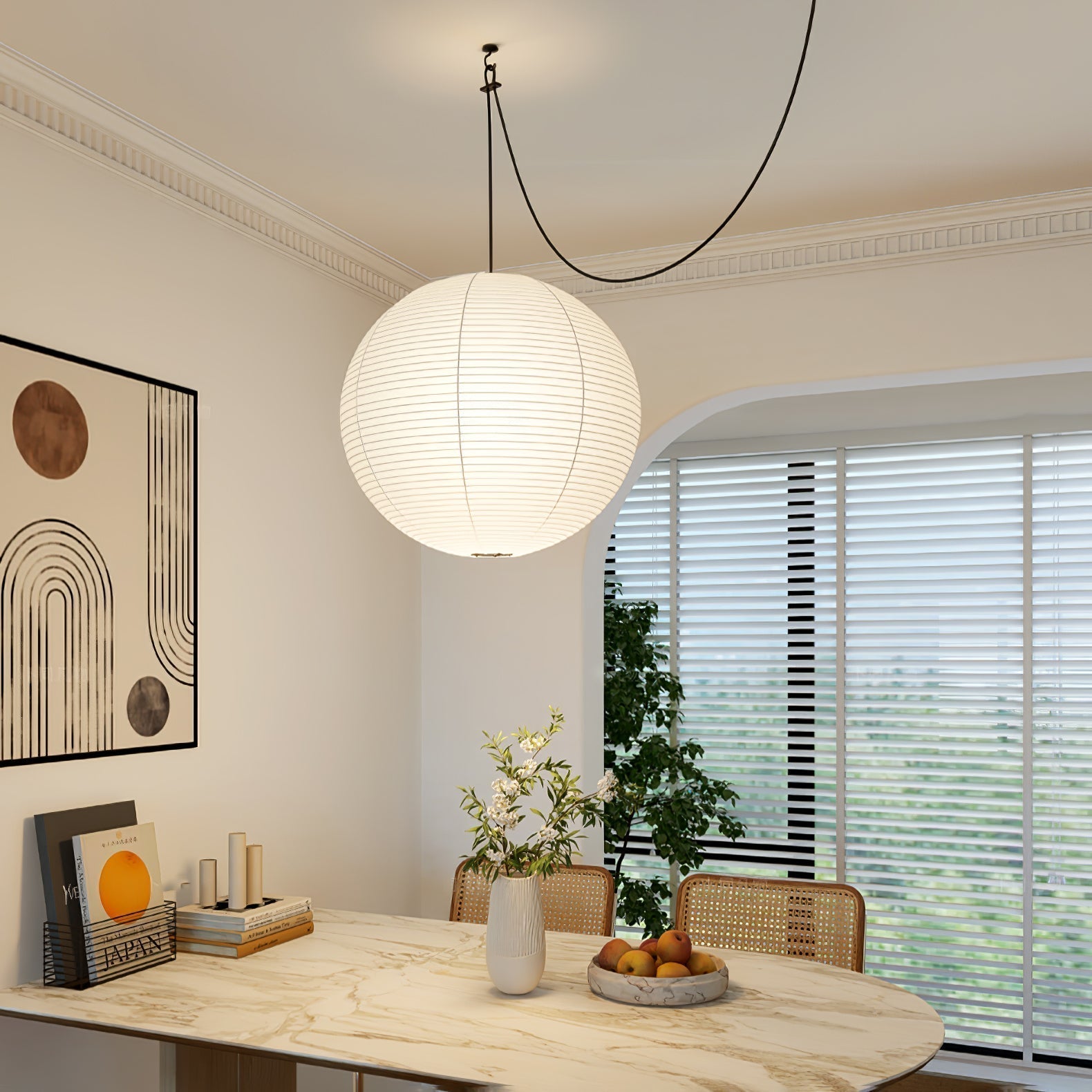 Japanese Washi Paper Globe Pendant Light 1-Light
