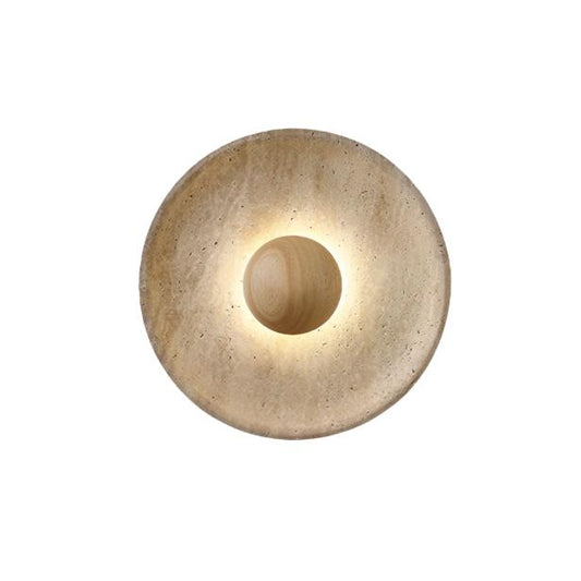 Modern Wabi Sabi Travertine Stone Round Wall Sconce LED 1-Light