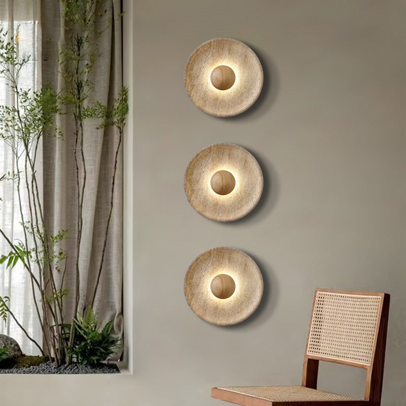 Applique da parete moderna Wabi Sabi in pietra di travertino rotonda LED 1 luce