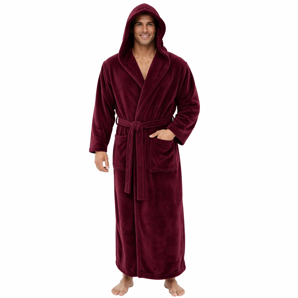 Men's Hooded Bathrobe – Soft Plush Robe for Warmth and Comfort