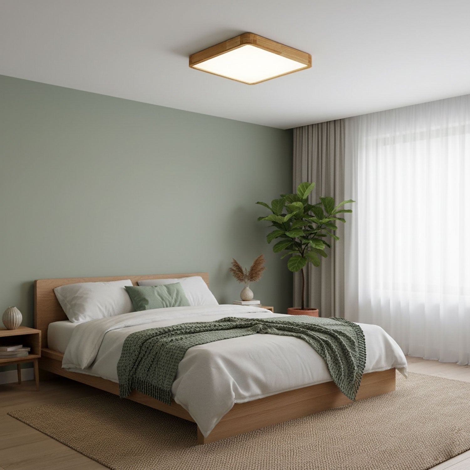Modern Nordic Round Wooden LED Flush Mount Ceiling 1-Light