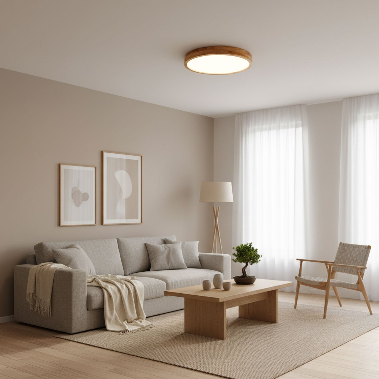 Modern Nordic Round Wooden LED Flush Mount Ceiling 1-Light