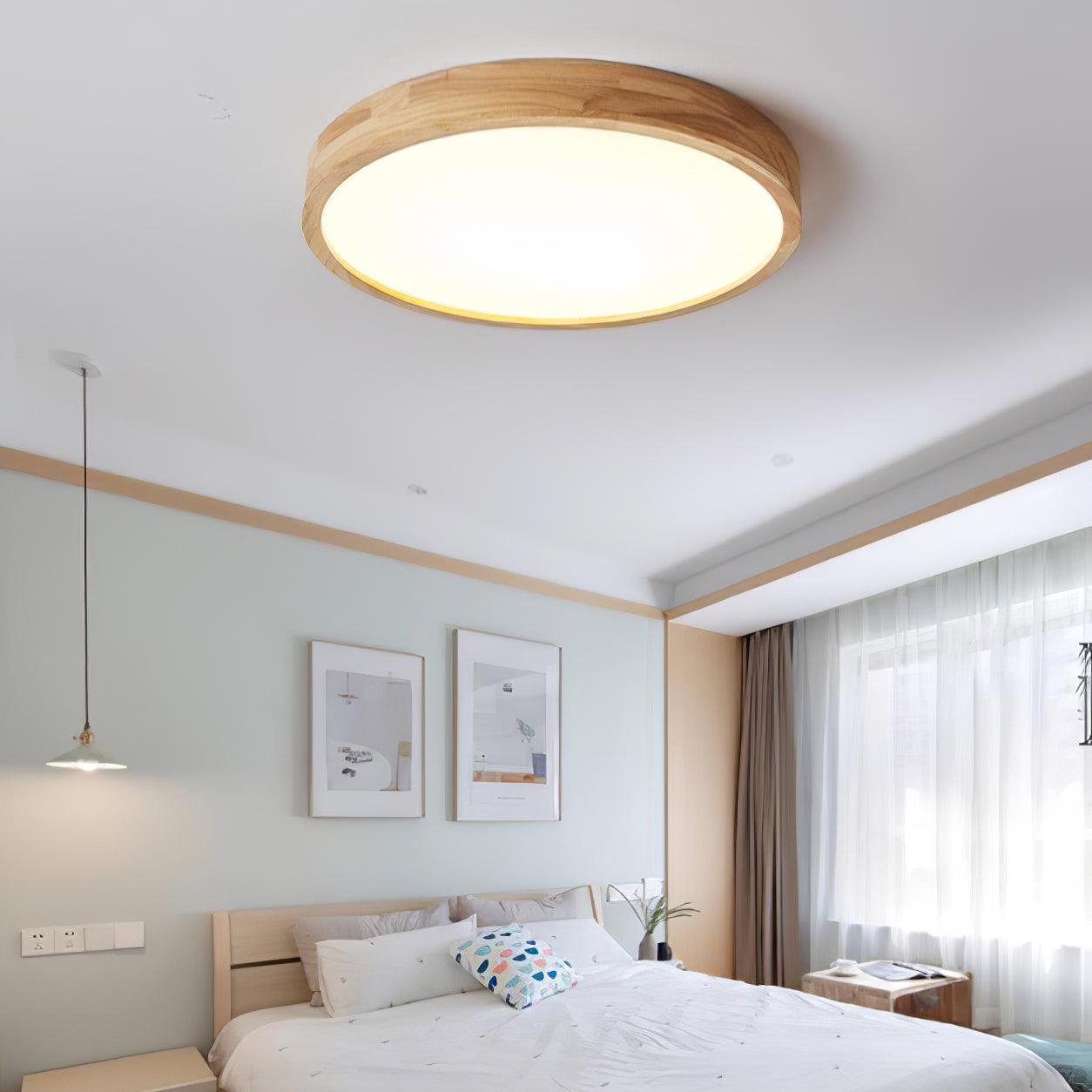 Modern Nordic Round Wooden LED Flush Mount Ceiling 1-Light