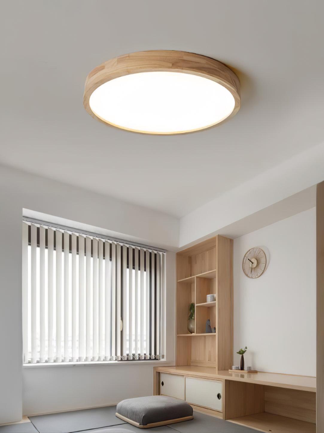 Modern Nordic Round Wooden LED Flush Mount Ceiling 1-Light
