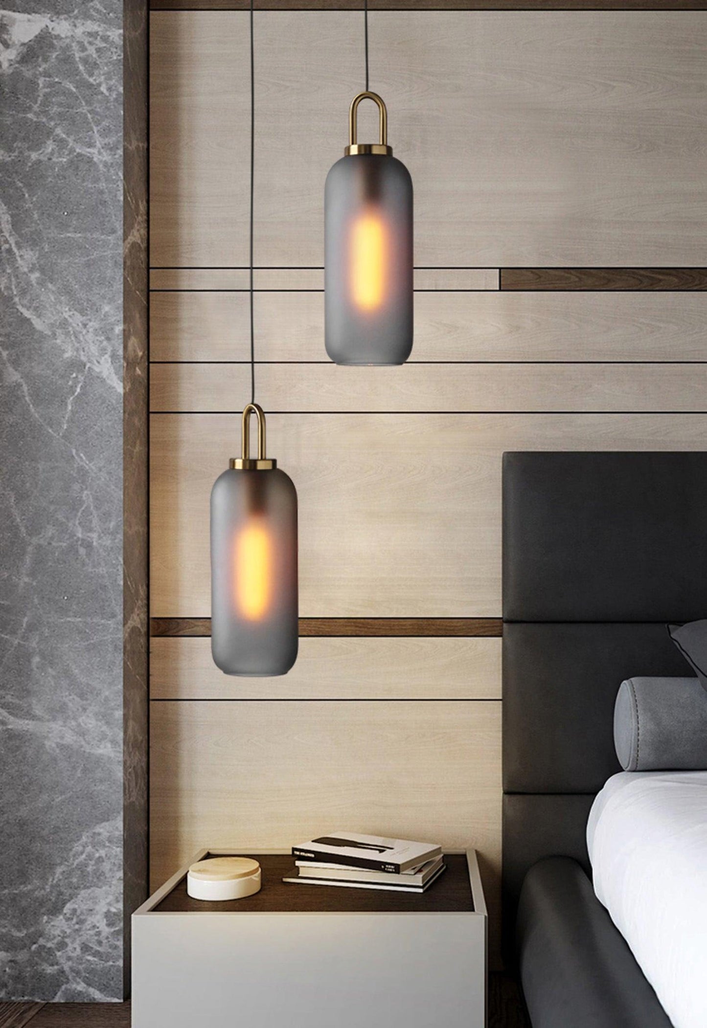 Modern Cylinder Glass Brass Pendant Light 1-Light