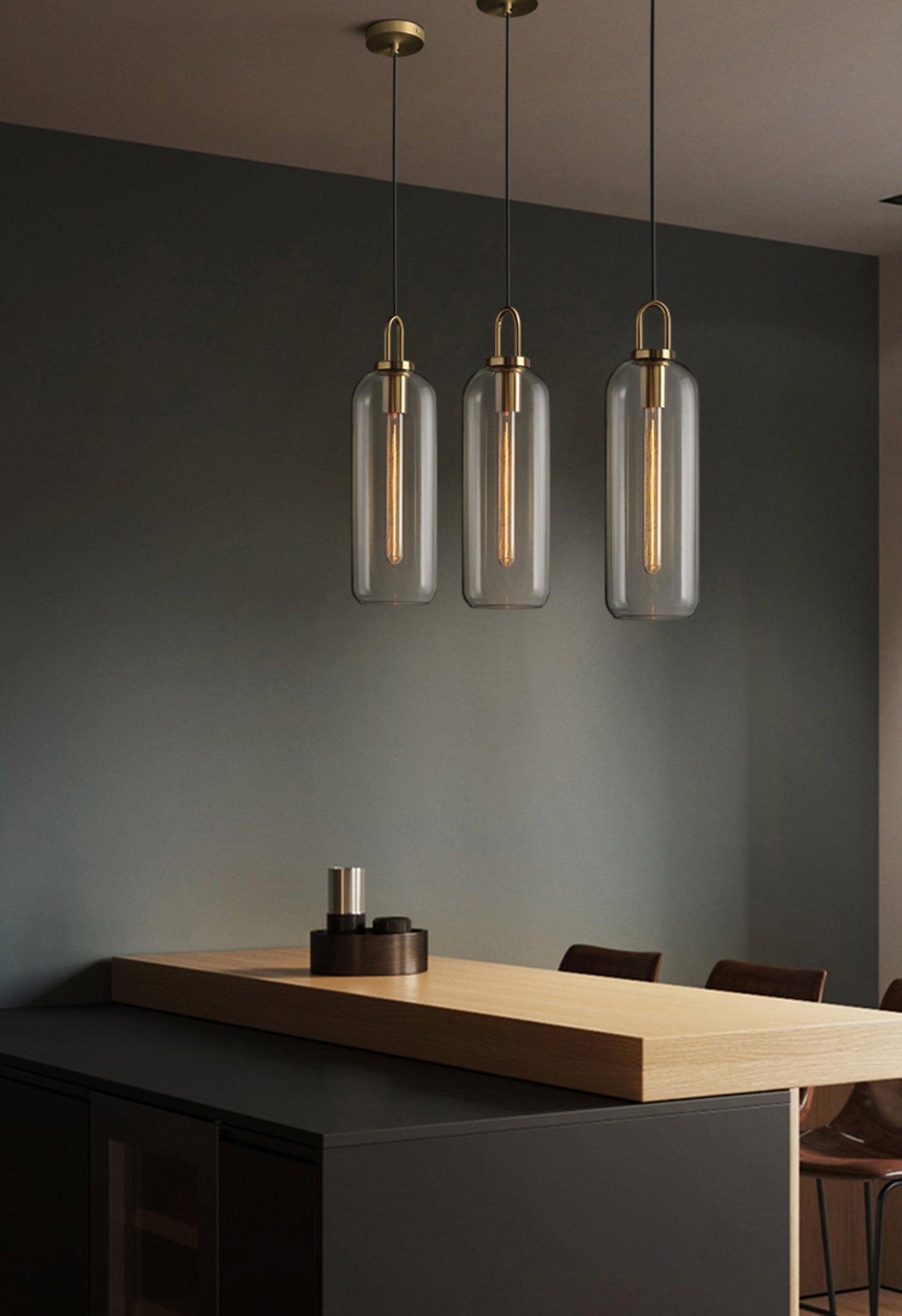 Modern Cylinder Glass Brass Pendant Light 1-Light