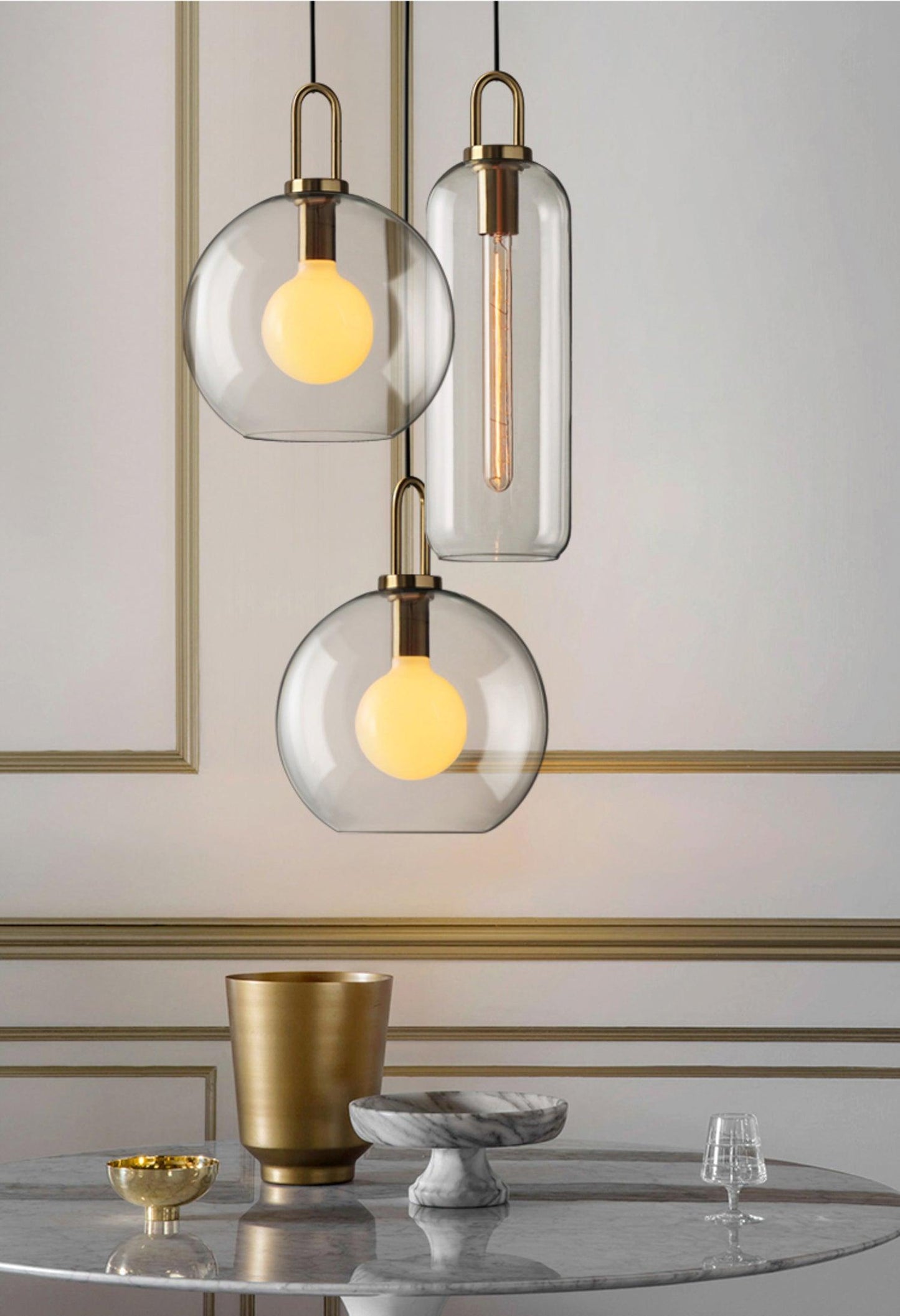 Modern Cylinder Glass Brass Pendant Light 1-Light
