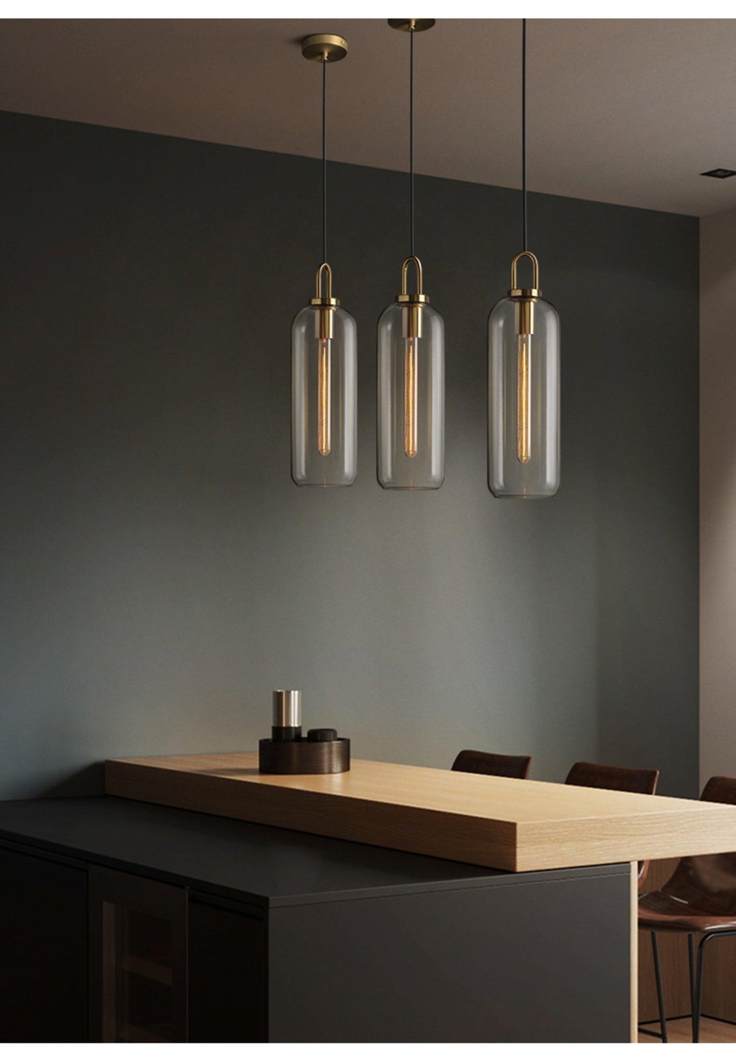 Modern Cylinder Glass Brass Pendant Light 1-Light