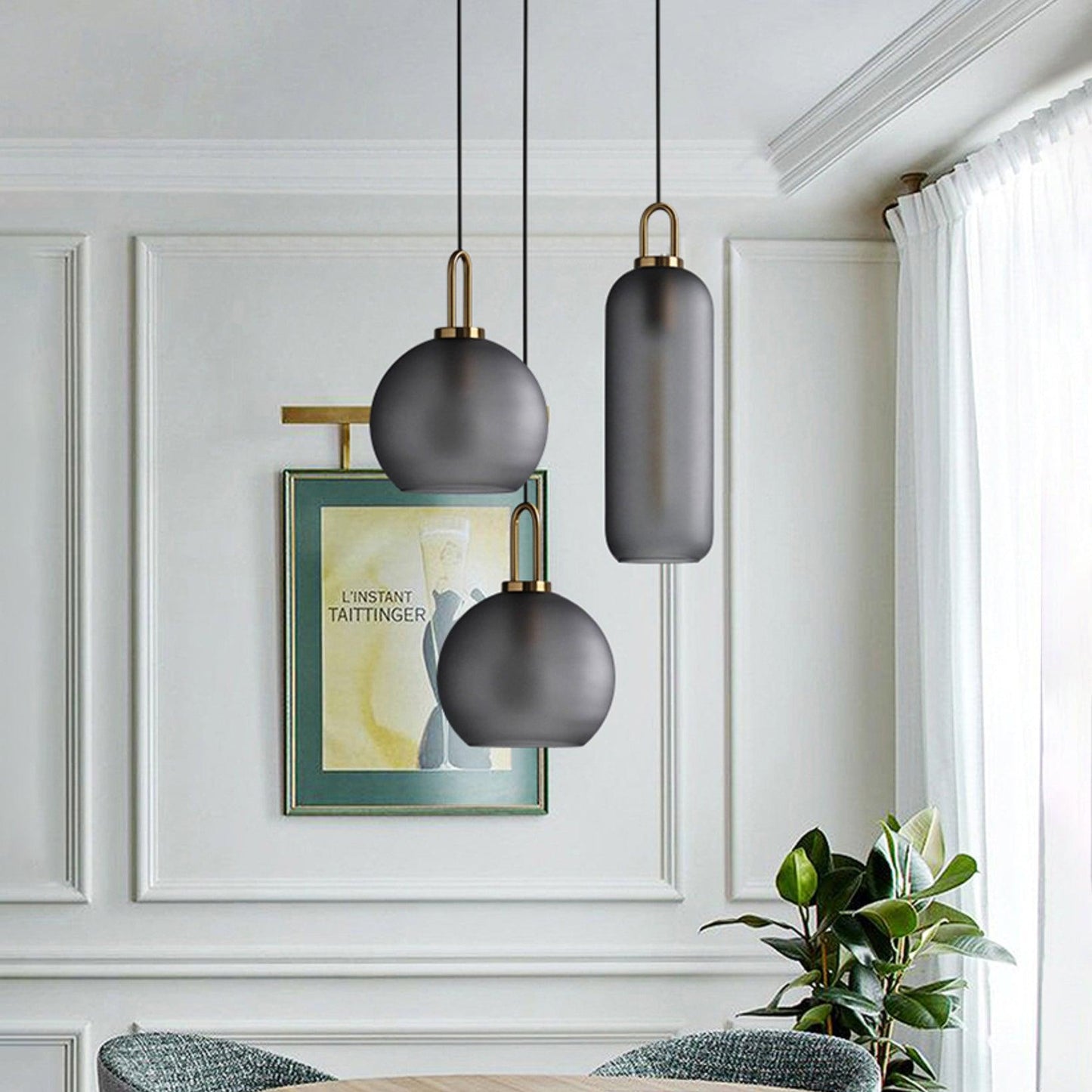 Modern Cylinder Glass Brass Pendant Light 1-Light