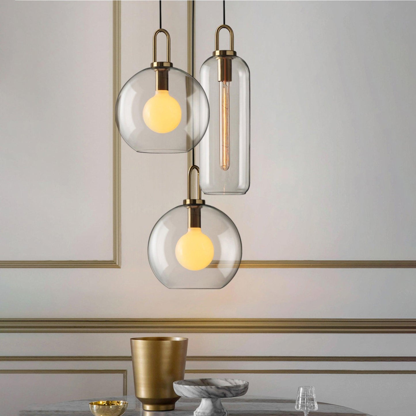 Modern Cylinder Glass Brass Pendant Light 1-Light