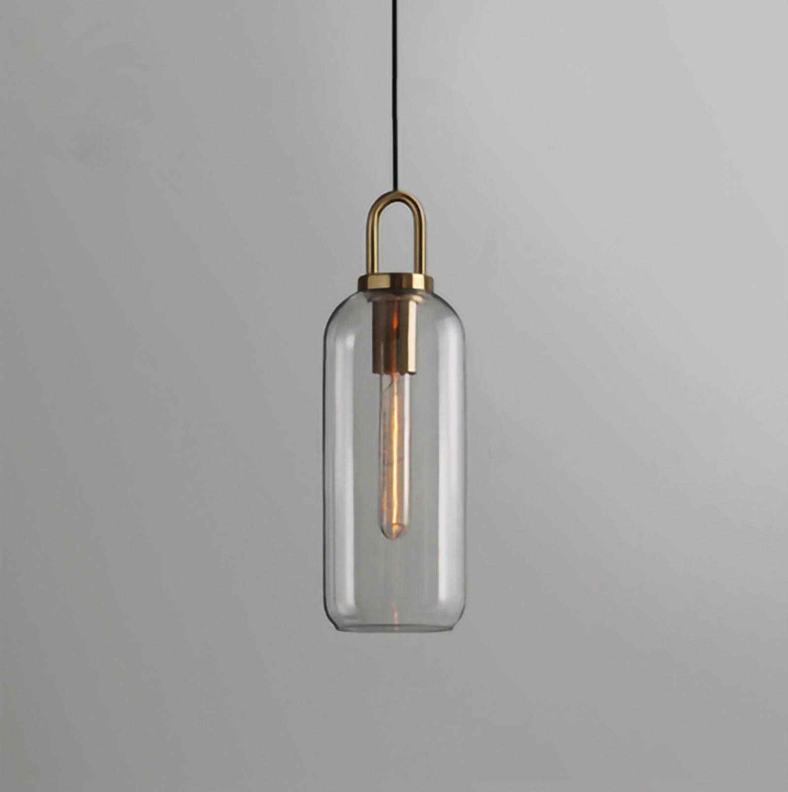 Modern Cylinder Glass Brass Pendant Light 1-Light