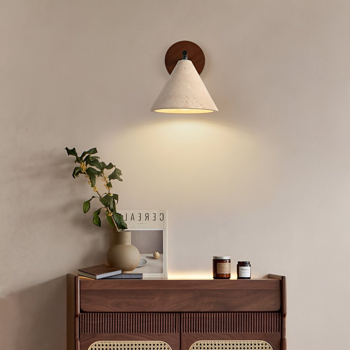 Modern Travertine Cone Wall Sconce LED 1-Light