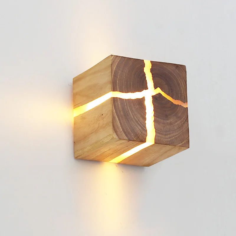 Warm Wood Cube Wall Light 1-Light