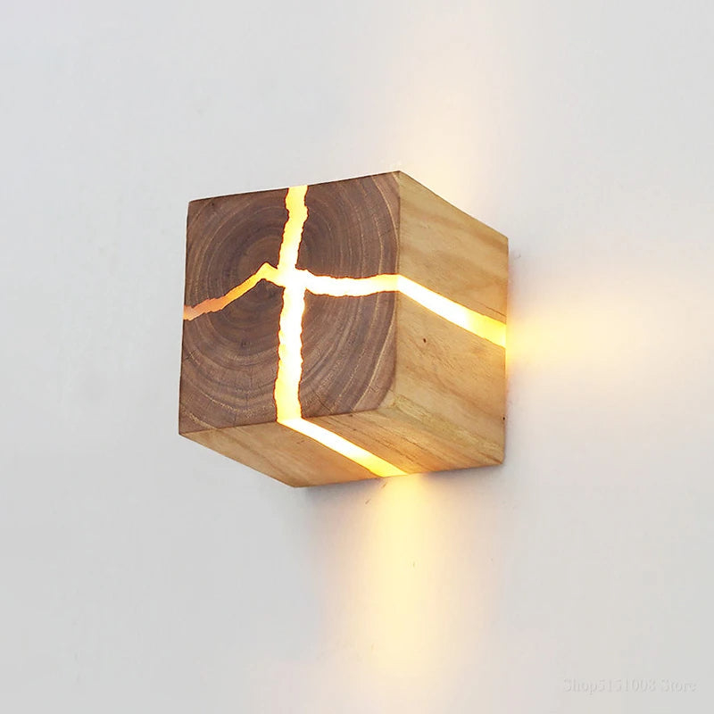 Warm Wood Cube Wall Light 1-Light