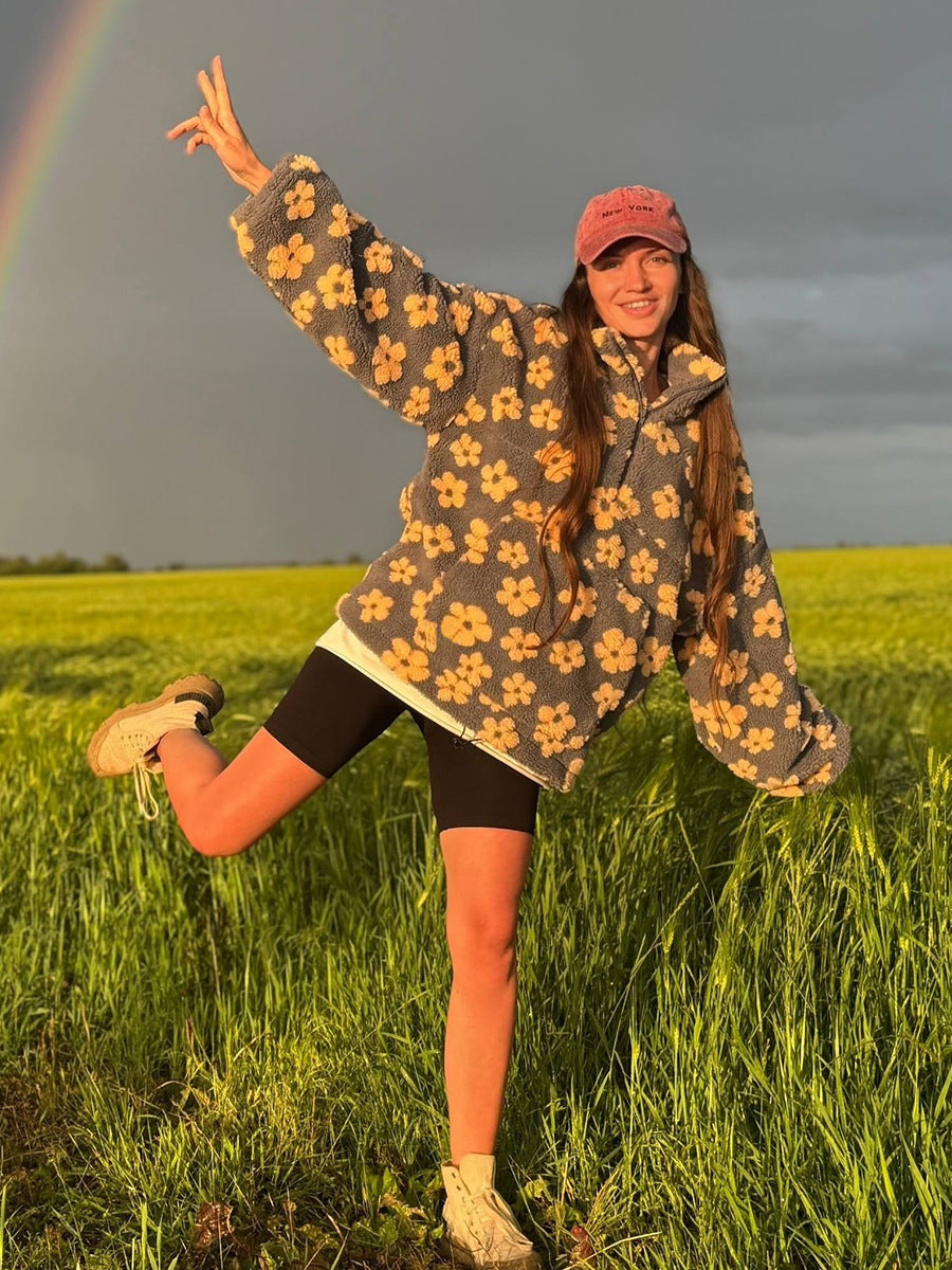 Cozy Floral Fleece Pullover