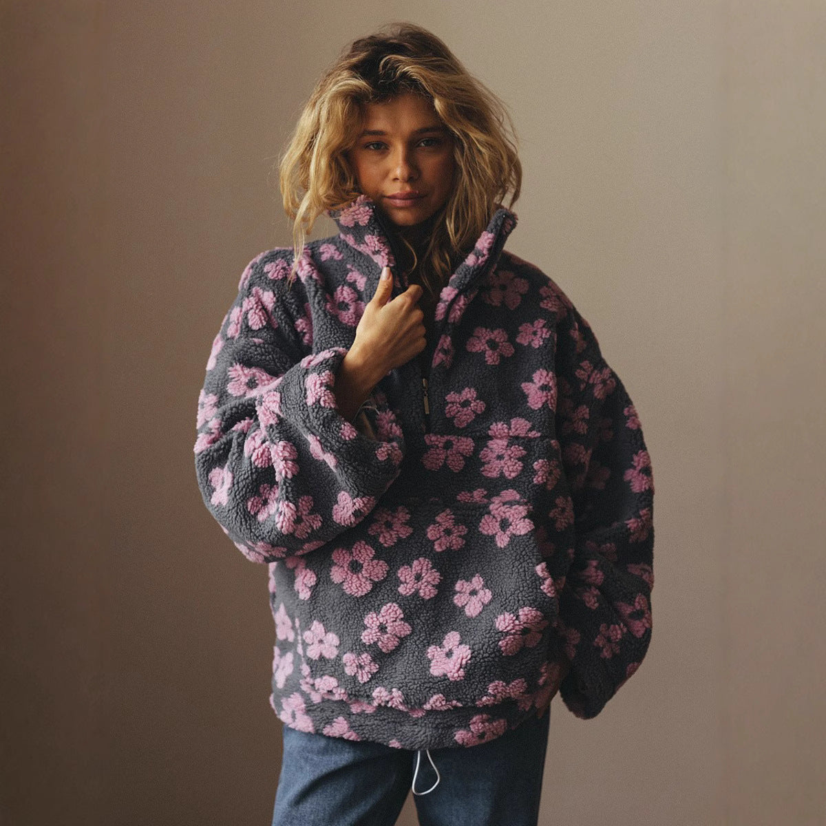 Cozy Floral Fleece Pullover