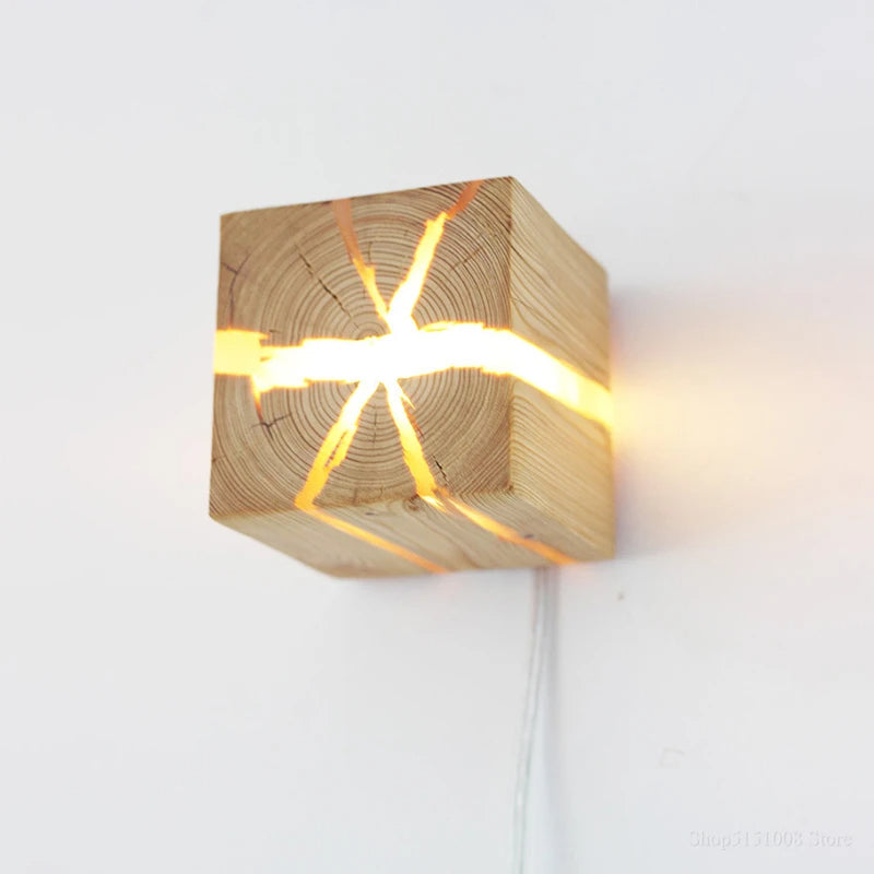 Warm Wood Cube Wall Light 1-Light