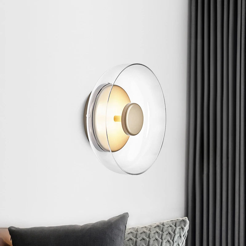Minimalist Brass & Glass Round Wall Sconce LED 1-Light