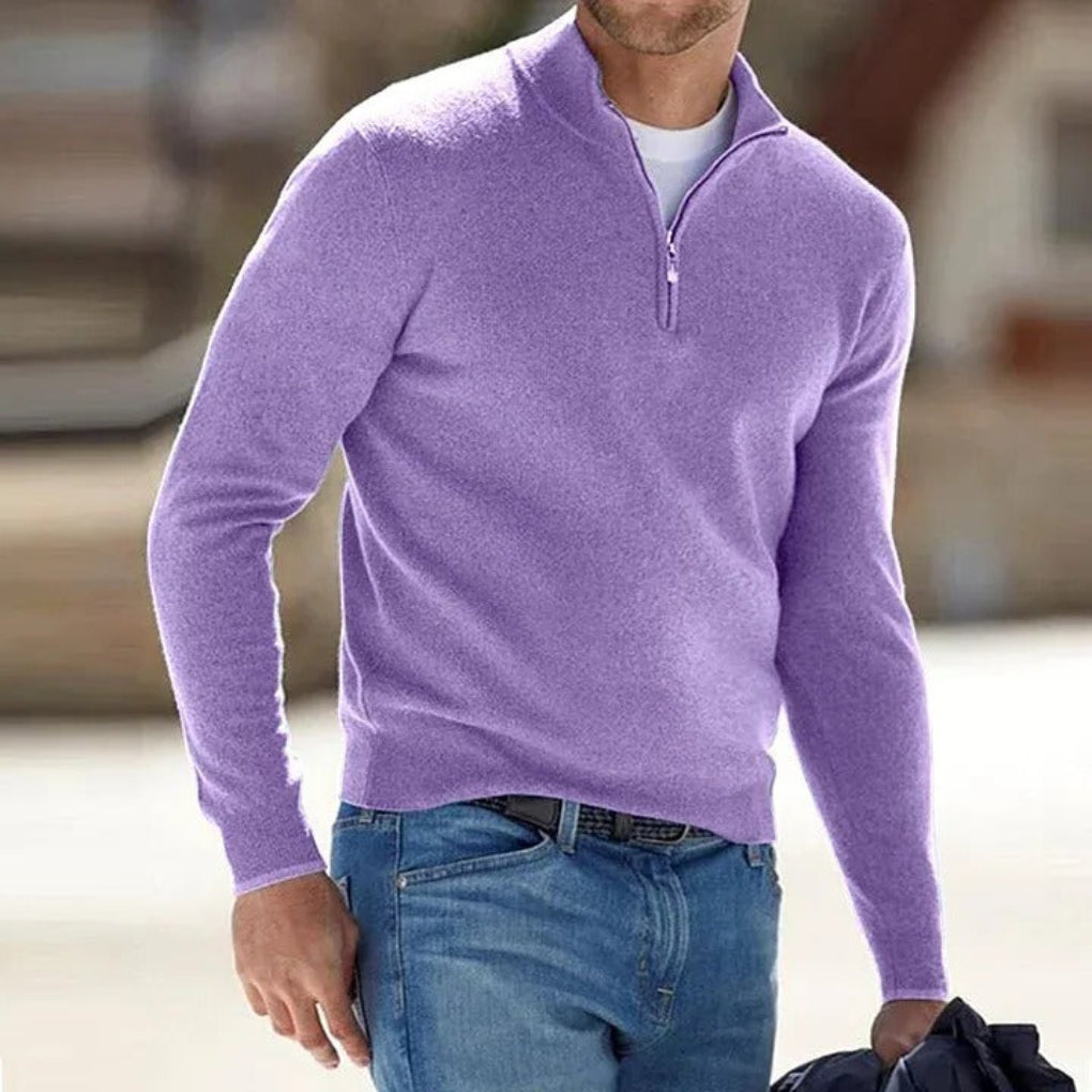 Maglione base da uomo in lana fine con zip