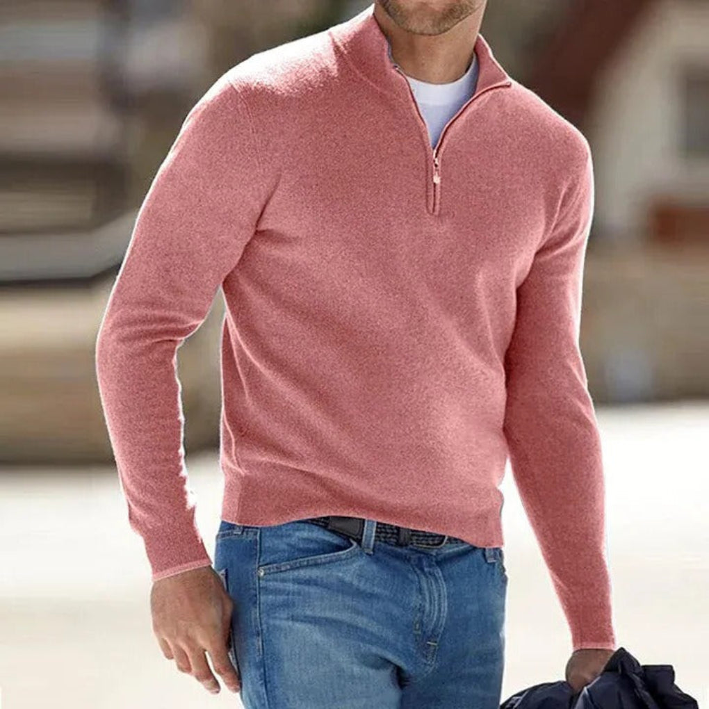 Maglione base da uomo in lana fine con zip