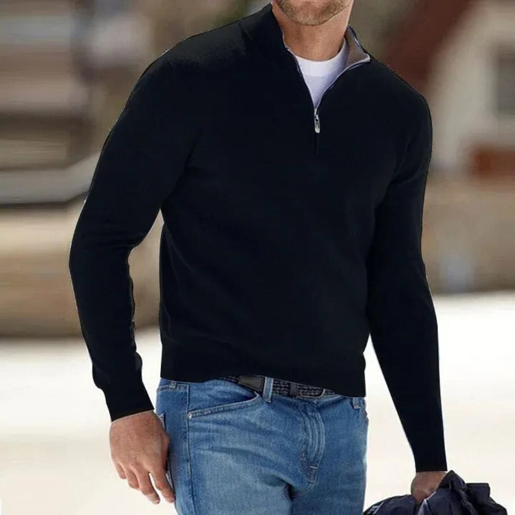 Maglione base da uomo in lana fine con zip