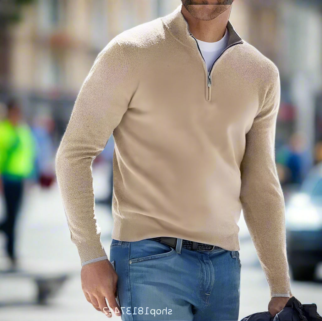 Maglione base da uomo in lana fine con zip