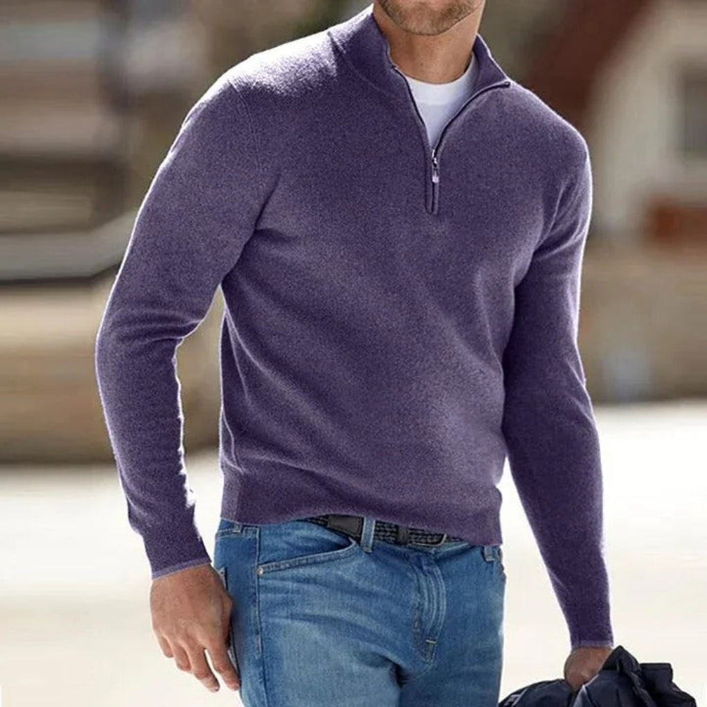 Maglione base da uomo in lana fine con zip