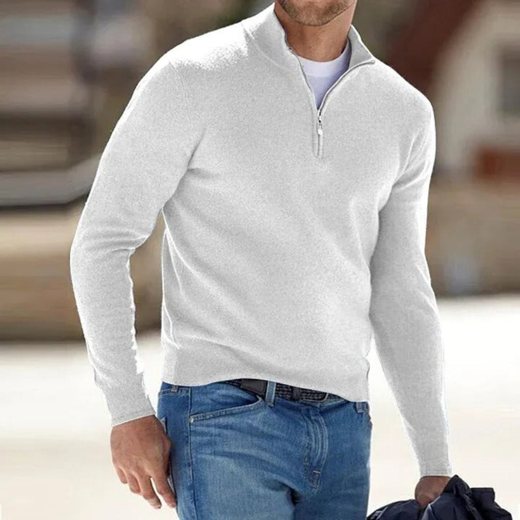 Maglione base da uomo in lana fine con zip