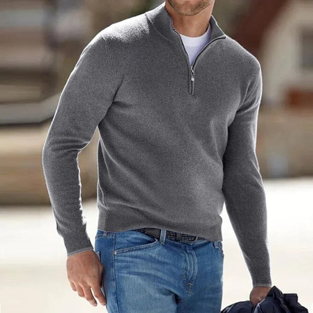 Maglione base da uomo in lana fine con zip