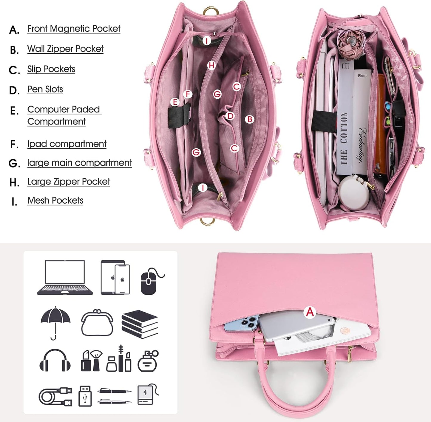 Women’s Work Laptop Tote Bag with Organised Multi-Compartment Layout