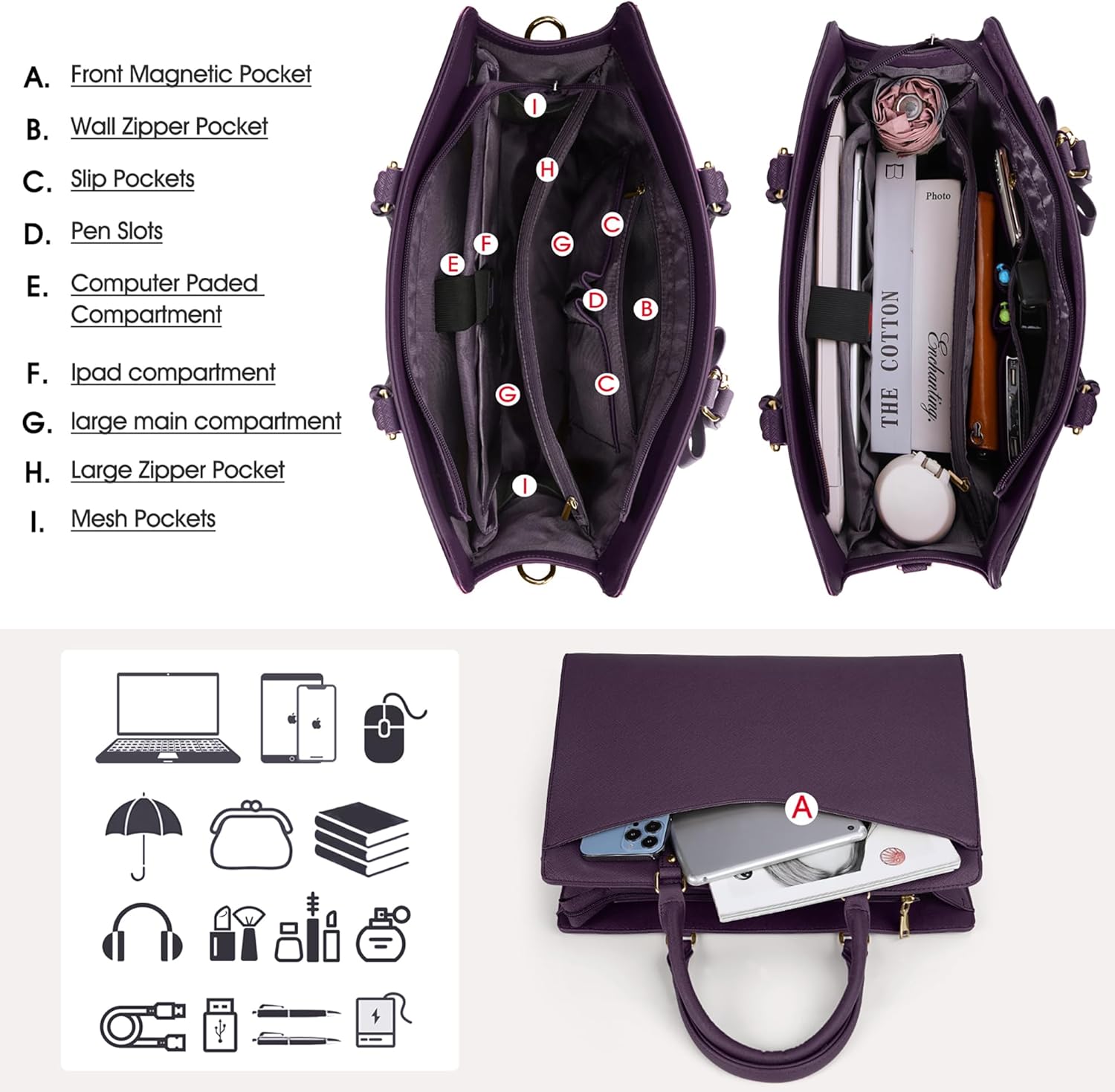Women’s Work Laptop Tote Bag with Organised Multi-Compartment Layout