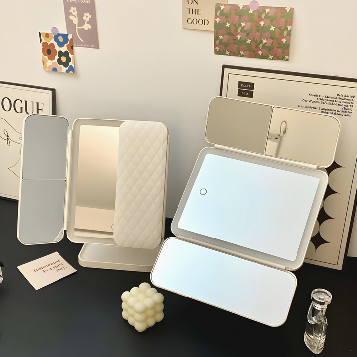 LED Vanity Mirror with Adjustable Triple Lighting and Compact Fold Design