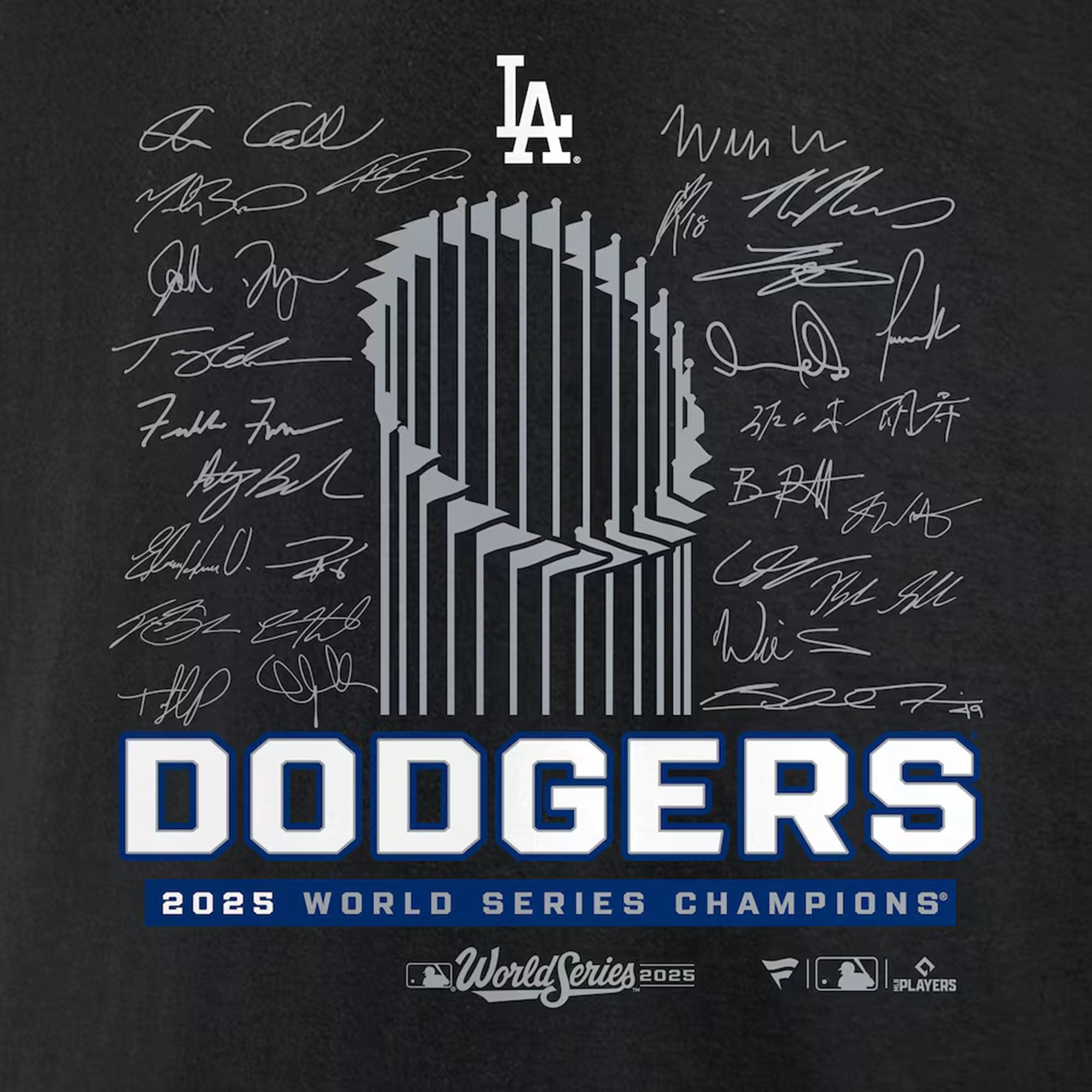 Los Angeles Dodgers 2025 World Series Champions Signature Roster Black T-Shirt