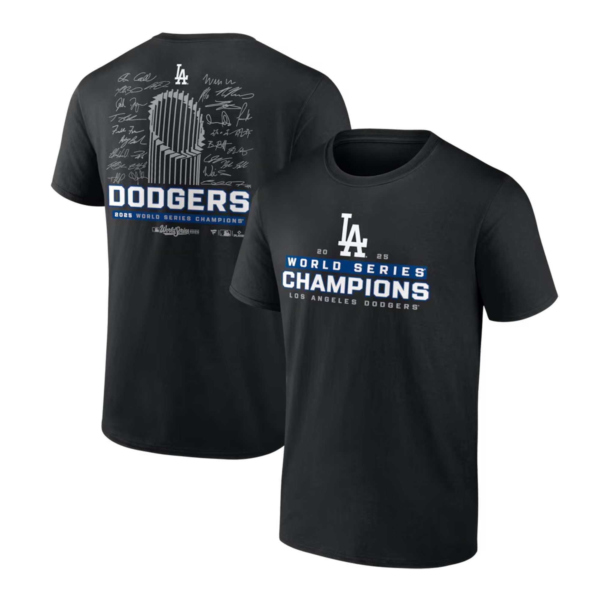 Los Angeles Dodgers 2025 World Series Champions Signature Roster Black T-Shirt