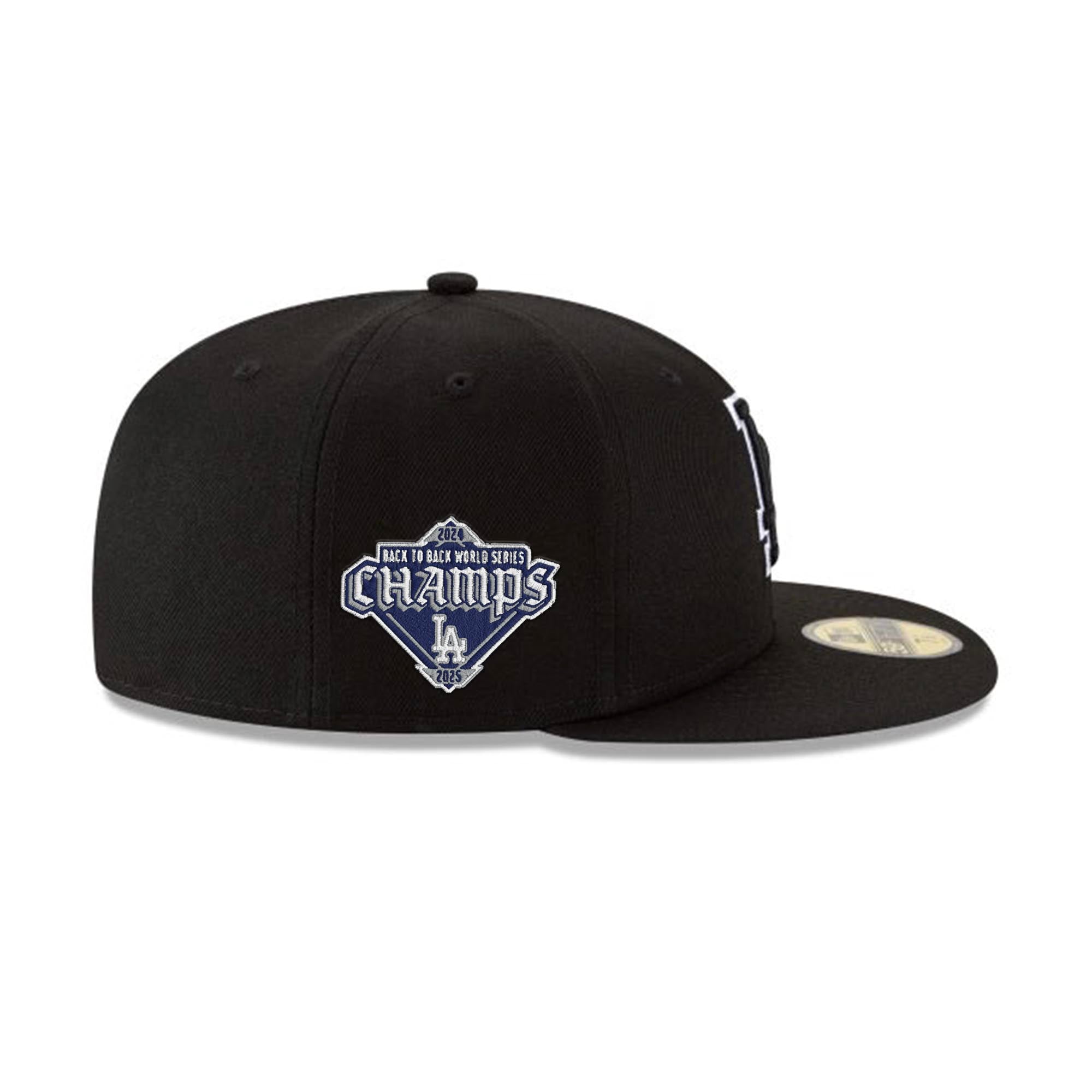 Los Angeles Dodgers Black & White Back-to-Back Champions Patch White Outline 59FIFTY