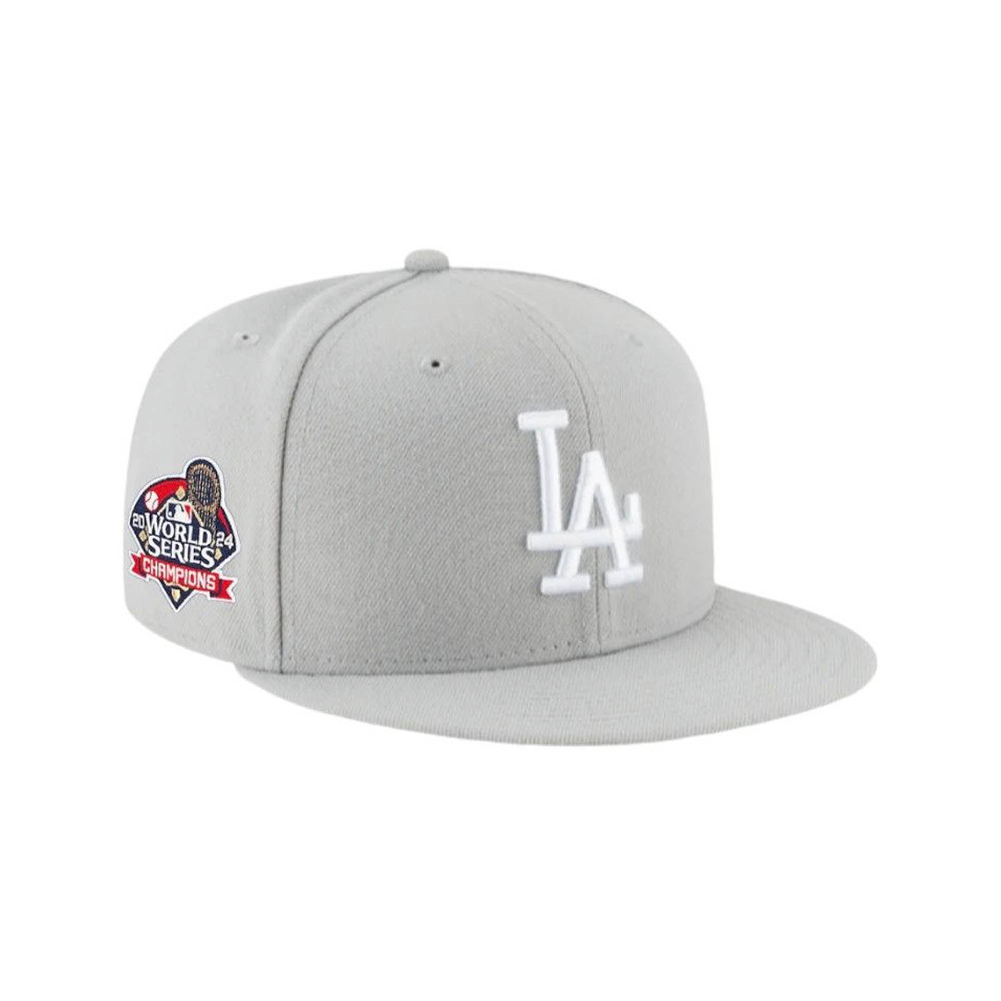 Cappello 59FIFTY Fitted Grigio Chiaro con Patch Campioni WS 2024 Los Angeles Dodgers