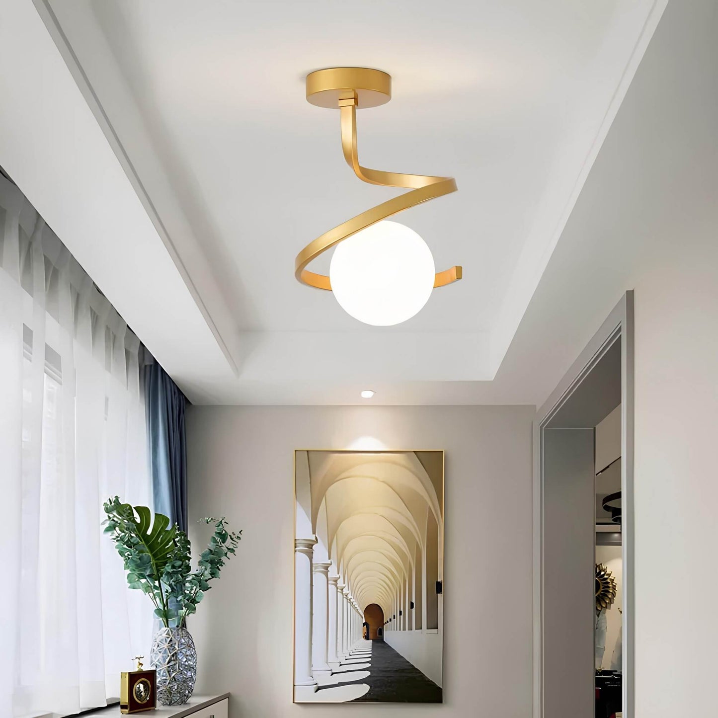 Modern Brass Glass Ceiling Light 1-Light