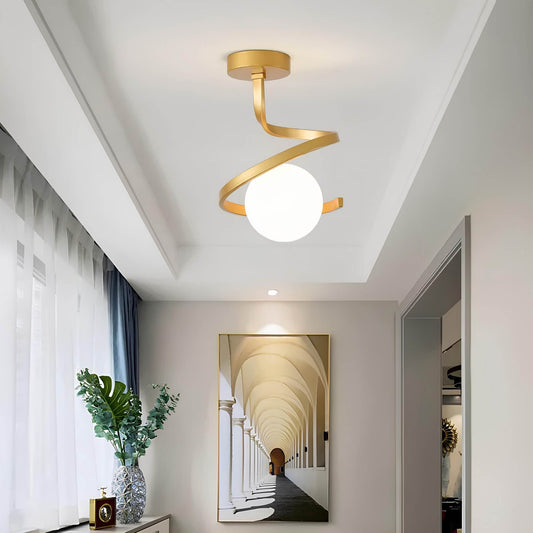 Modern Brass Glass Ceiling Light 1-Light