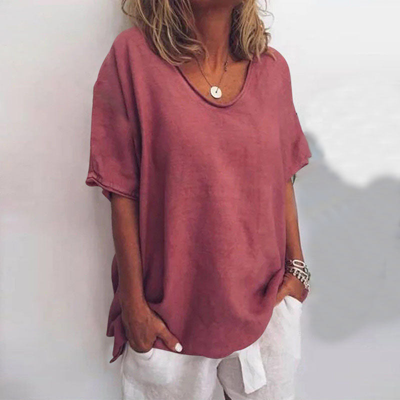 Puili| Blusa classica a maniche corte e vestibilità ampia da donna