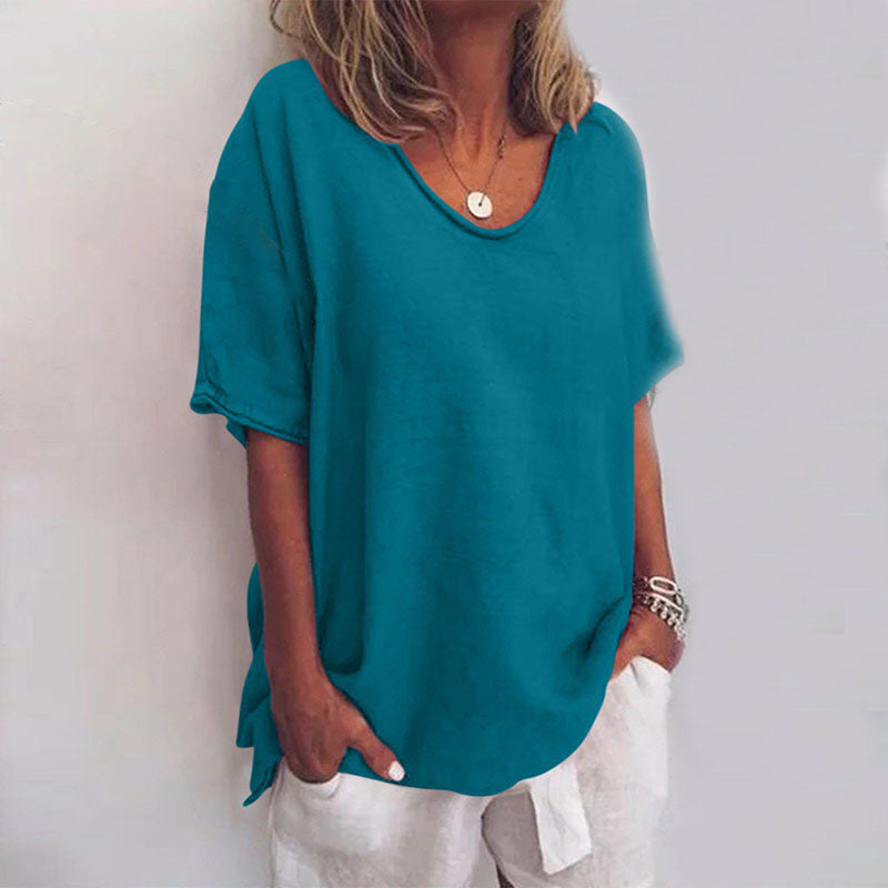 Puili| Blusa classica a maniche corte e vestibilità ampia da donna