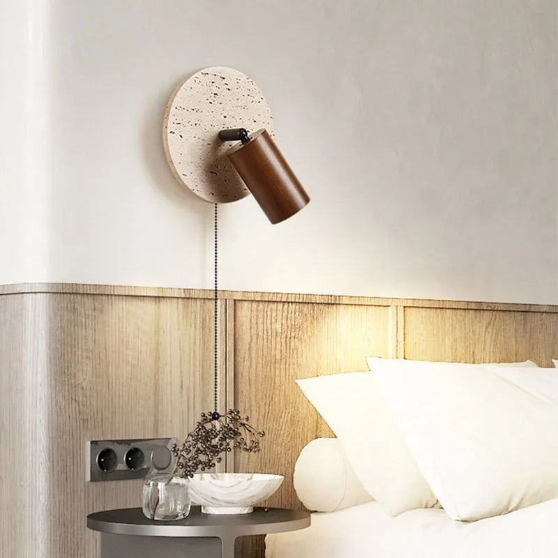 Modern Travertine Wood Rotatable Wall Sconce LED 1-Light