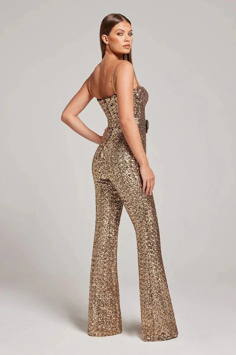 Puili | Glitter Jumpsuit with Waist Belt Set