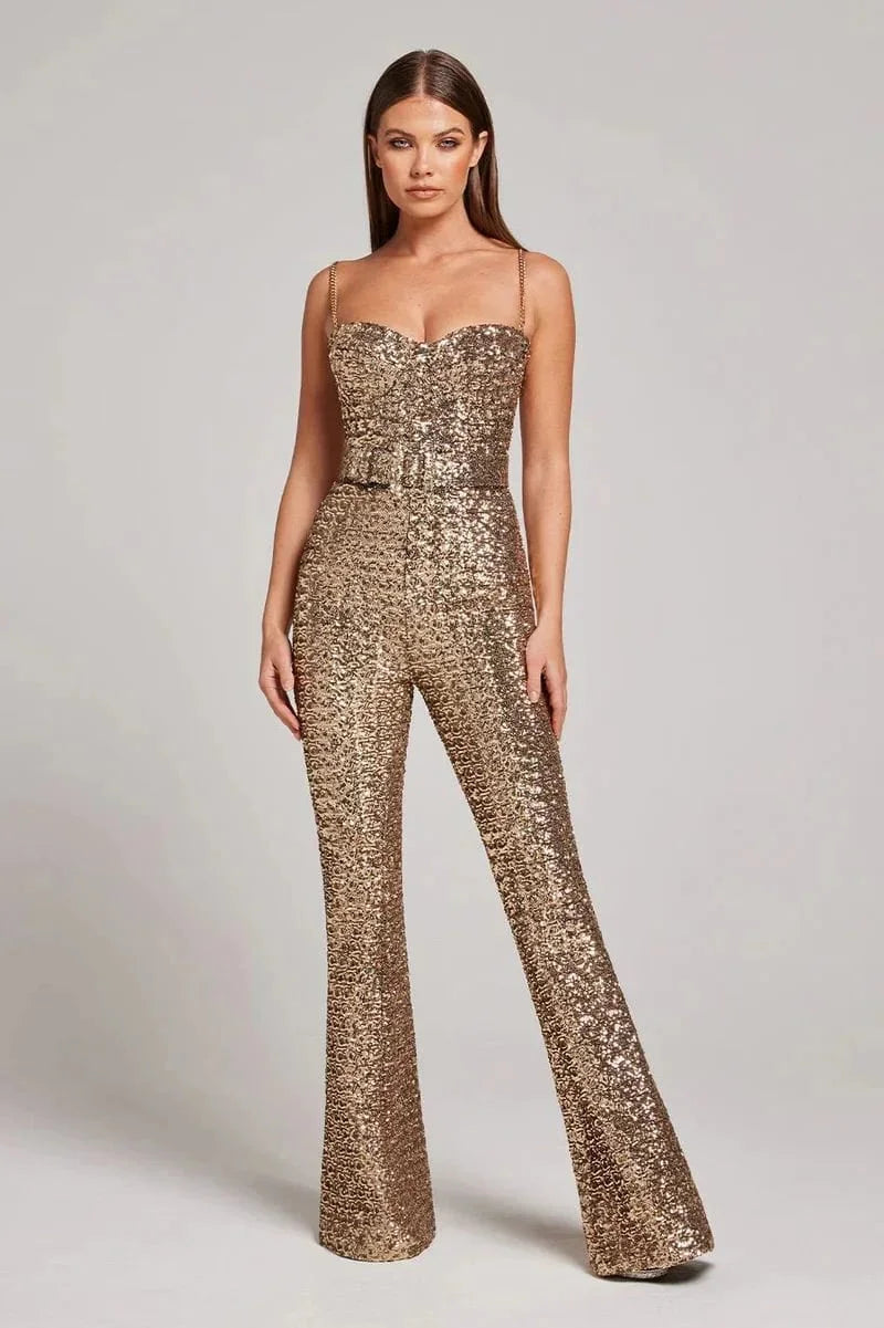 Puili | Glitter Jumpsuit with Waist Belt Set
